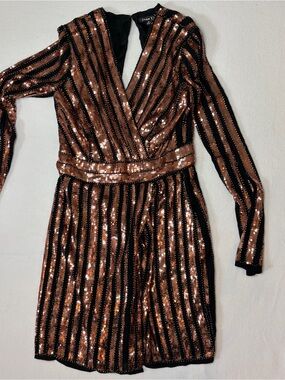 Sequin Striped Dress in Pink Copper and Black/Medium/Cutout Back
